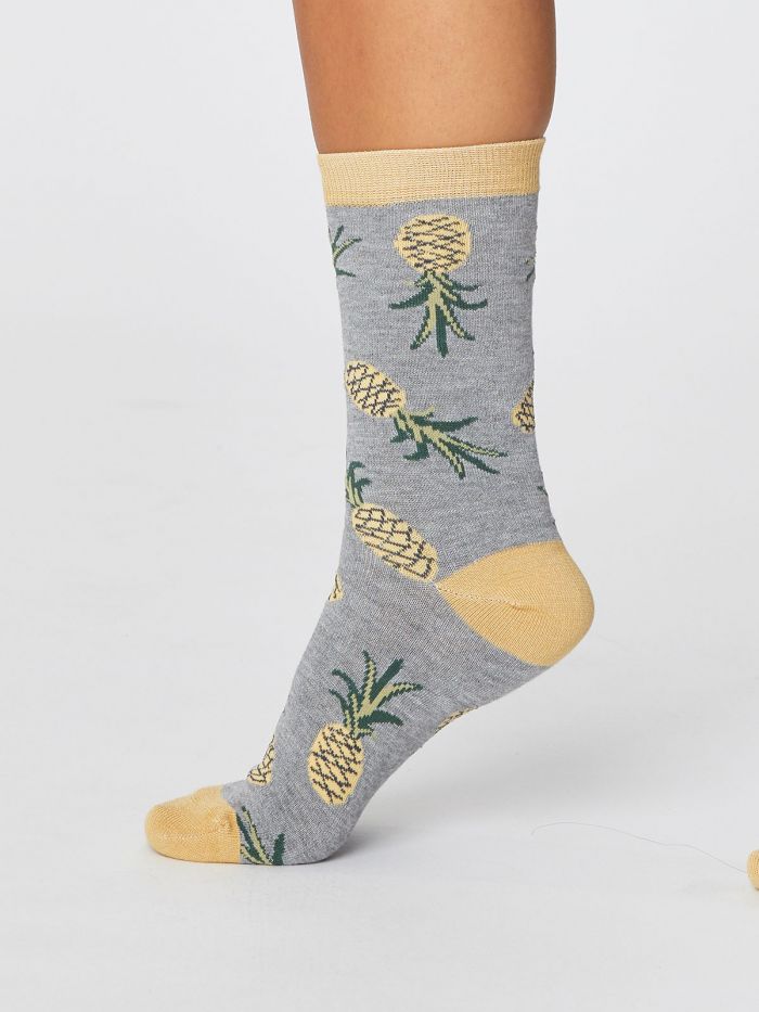 Veselé bambusové ponožky ananas šedá
