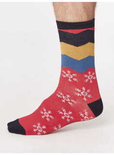 Pánské bambusové ponožky Snowflake (červená)